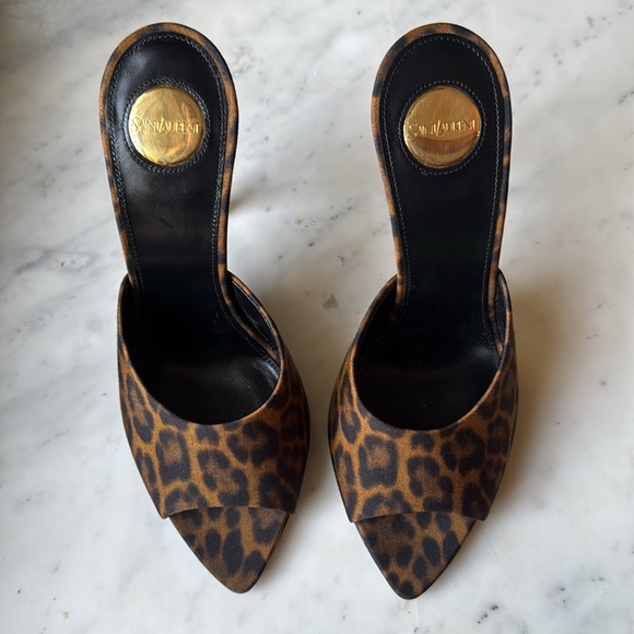 SAINT LAURENT LEOPARD PRINT GOLDIE MULES / HEELS - Picture 3 of 7